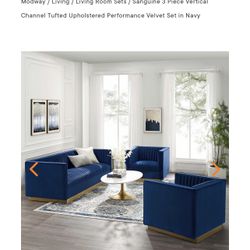 Modway Sanguine 3 Piece Navy Blue Sofa Set