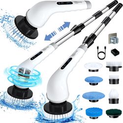 Electric Spin Scrubber, Cordless Cleaning Brush with 8 Replaceable Brush Heads, Shower Scrubber
