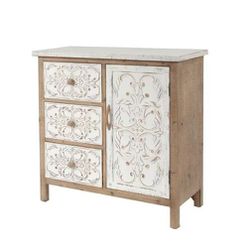 NEW/OPEN-BOX - LuxenHome Vintage Distressed Wood Floral Accent Storage Cabinet Console