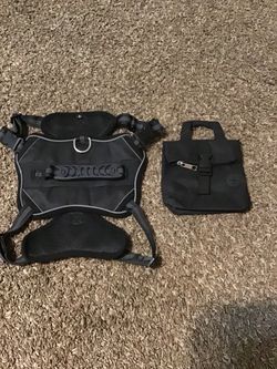 Large black dog harness with snack/poop bag holder