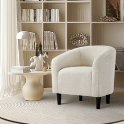 Upholstered Club Chair Accent Barrel Chair, Ivory