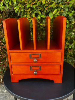 Vintage Wood DeskTop Paper File Stand Holder Storage Organizer