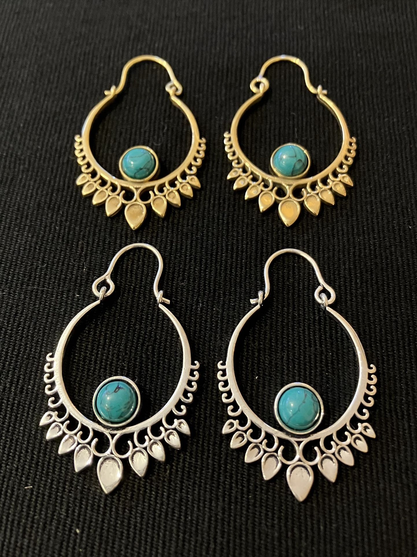 Turquoise stone Earrings in Silver or Gold (brass