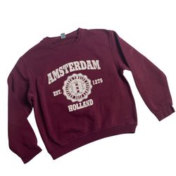 Vintage destroyed Amsterdam Collegiate style thin sweatshirt  Size small by Logo Star  Washed thin Speckles of bleach dye  20” across underarms  21” s