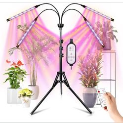 LED Grow Lights for Indoor Plants Full Spectrum with 15-63 inches Adjustable Tripod Stand, Red Blue White Floor Grow Lamp with 4/8/12H Timer with Remo