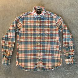 J Crew Size Medium Flannel Red White Blue Tartan Plaid Slim Fit Made In 2016 😎