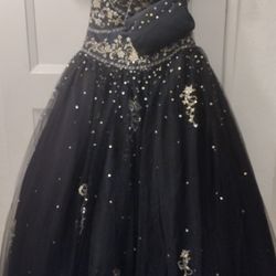 Sweet 16 Dress Black With Gold Purse And See Through Little Jacket ,Size 6