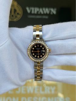 Rolex Lady-Datejust 26mm 6917 Black Diamond Dial & Diamond Bezel Two Tone 18k yellow gold & stainless steel Box Papers Serial Tag
