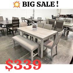 Beautiful 6 Piece Solid Wood Dining Table Set -  60" x 36" x 30"H
