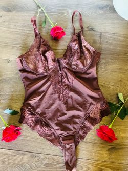 Brown Satin and Lace Lingerie Bodysuit