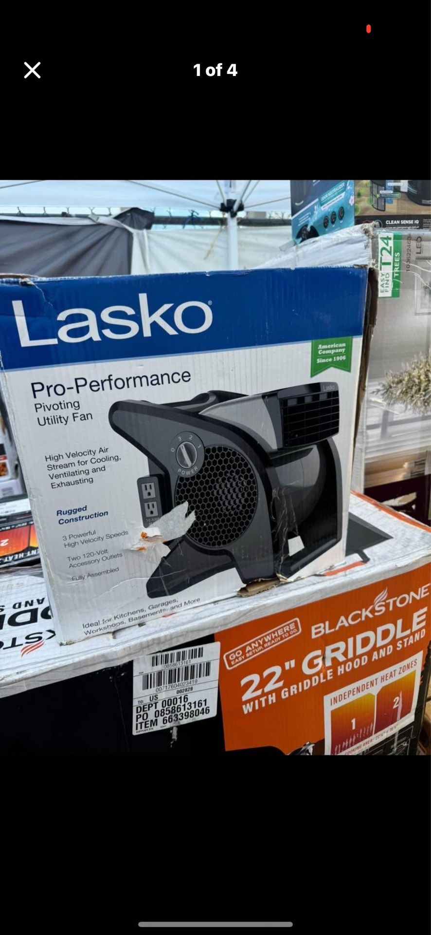 Lasko Pivoting 11.2 in. 3 Speed High Velocity Blower Fan for Home, Job Site in Gray, 375 CFM, 2 120V 