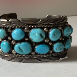 Navajo sterling silver VINTAGE turquoise cuff bracelet - stamped sterling KY