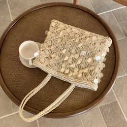 Small-scale premium casual summer single-shoulder woven bag, large capacity women's bag, openwork hand-knitted bag