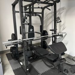 Vesta Fitness Smith Machine 1001 w/Bench Attachment | 230lb Bumpers Olympic Weights | 7ft Olympic Bar | Gym Equipment | FREE DELIVERY/INSTALL🚚 