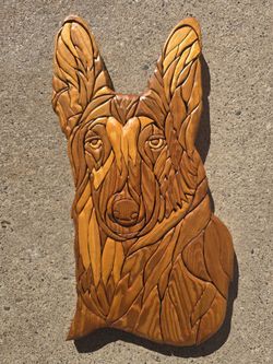 Vintage German Shepherd Intarsia Wooden Wall Art