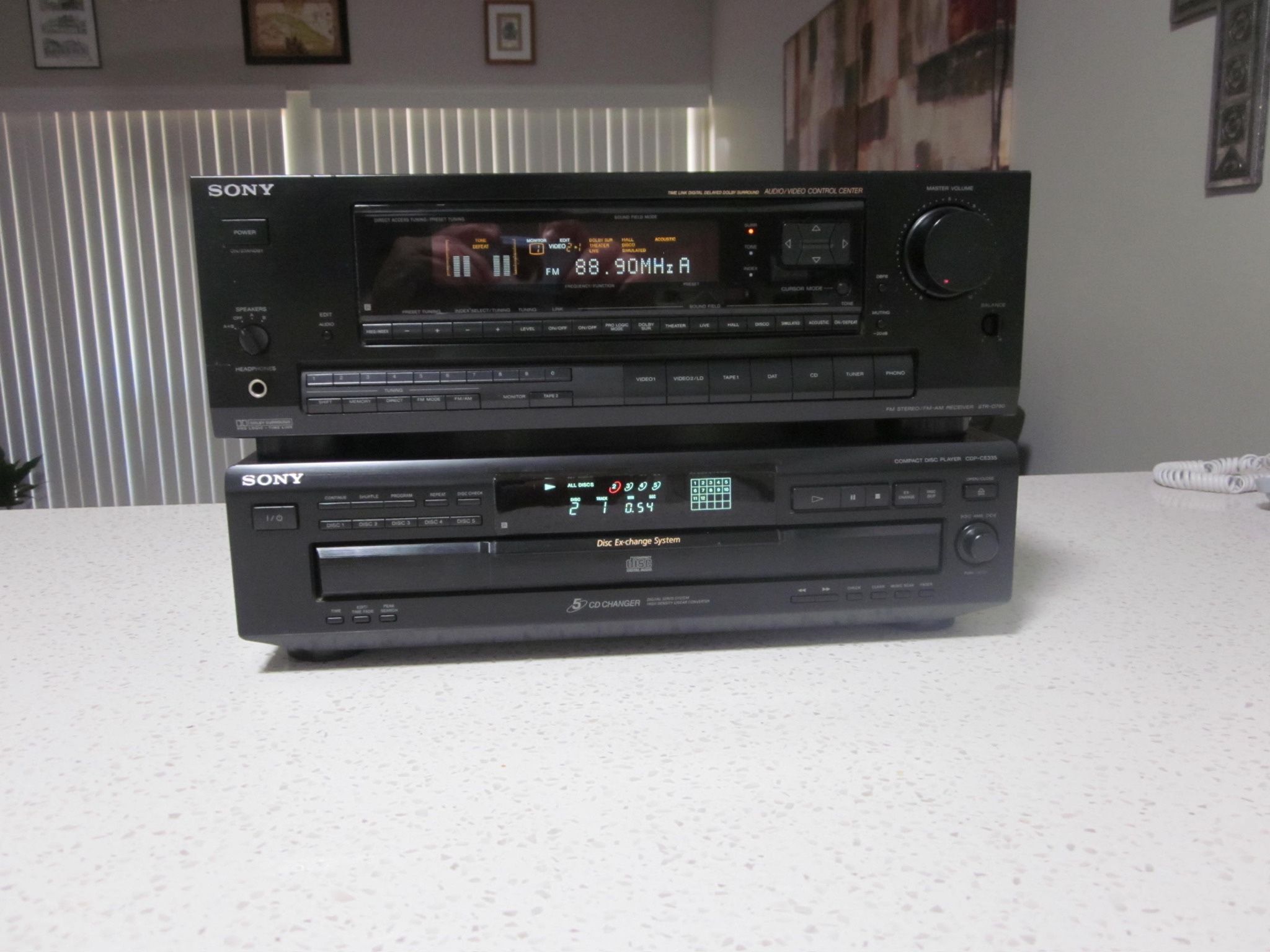 Sony High Power High Quality Stereo System . 2 Units . Amplifier Receiver And 5 disc Cd Player . Excellent Condition . Must See To Appreciate .