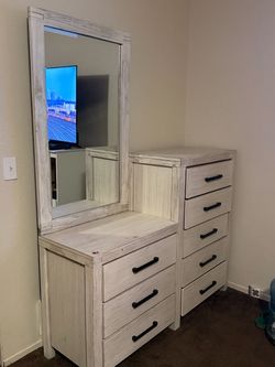 Whitewash Dresser with Mirror and Chest Set