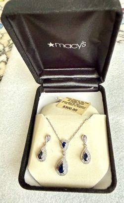 Macy's Silver-Tone Necklace and Earring Set with Dark Blue Stones