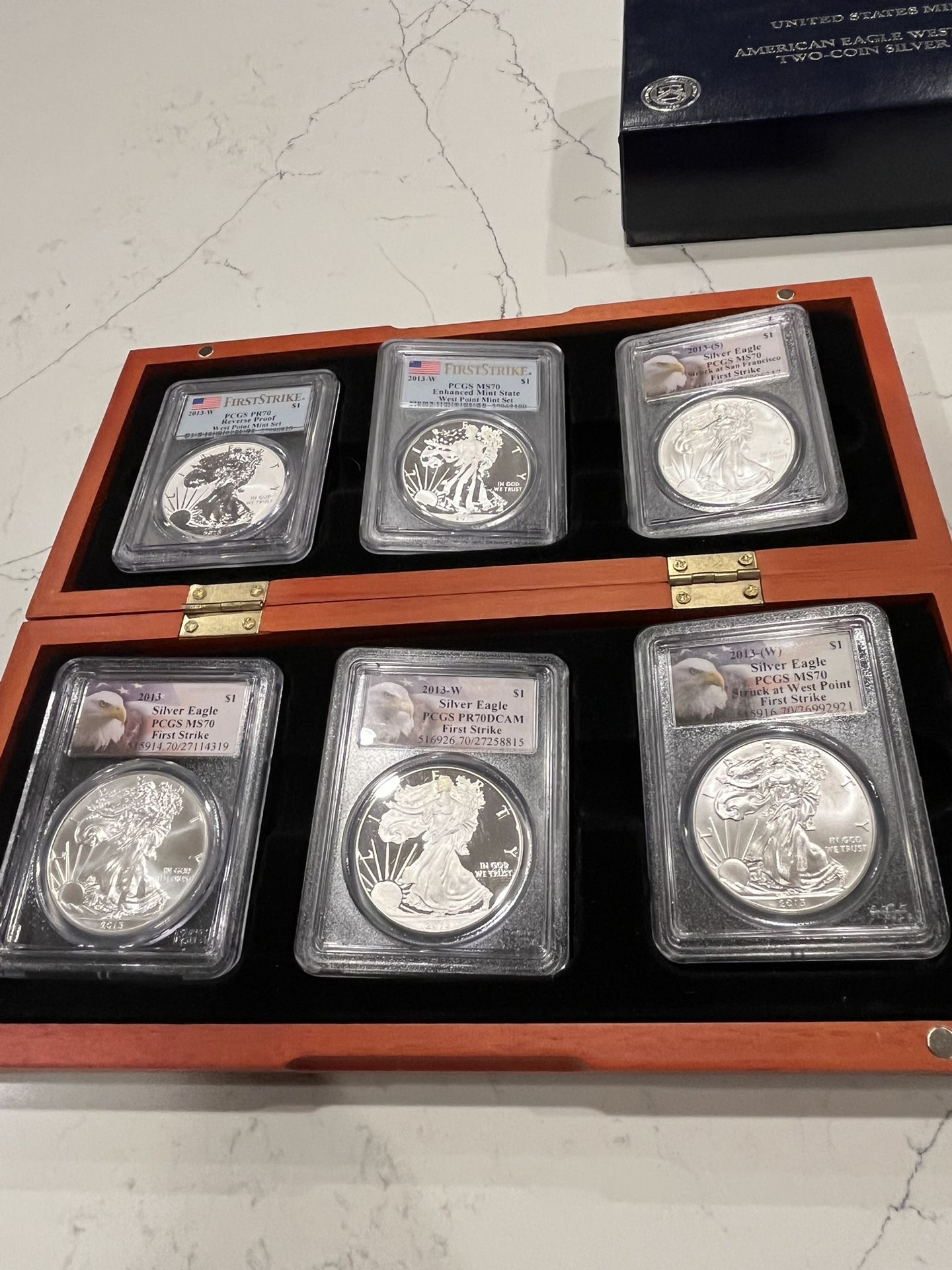 2013 6 Silver Eagles PCGS Graded 