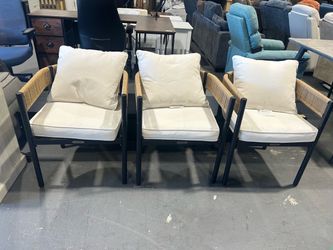 New GRANDPATIO Steel Outdoor Dining Side Chairs, Wicker Back - Set of 3, Khaki Wicker& Beige Cushion