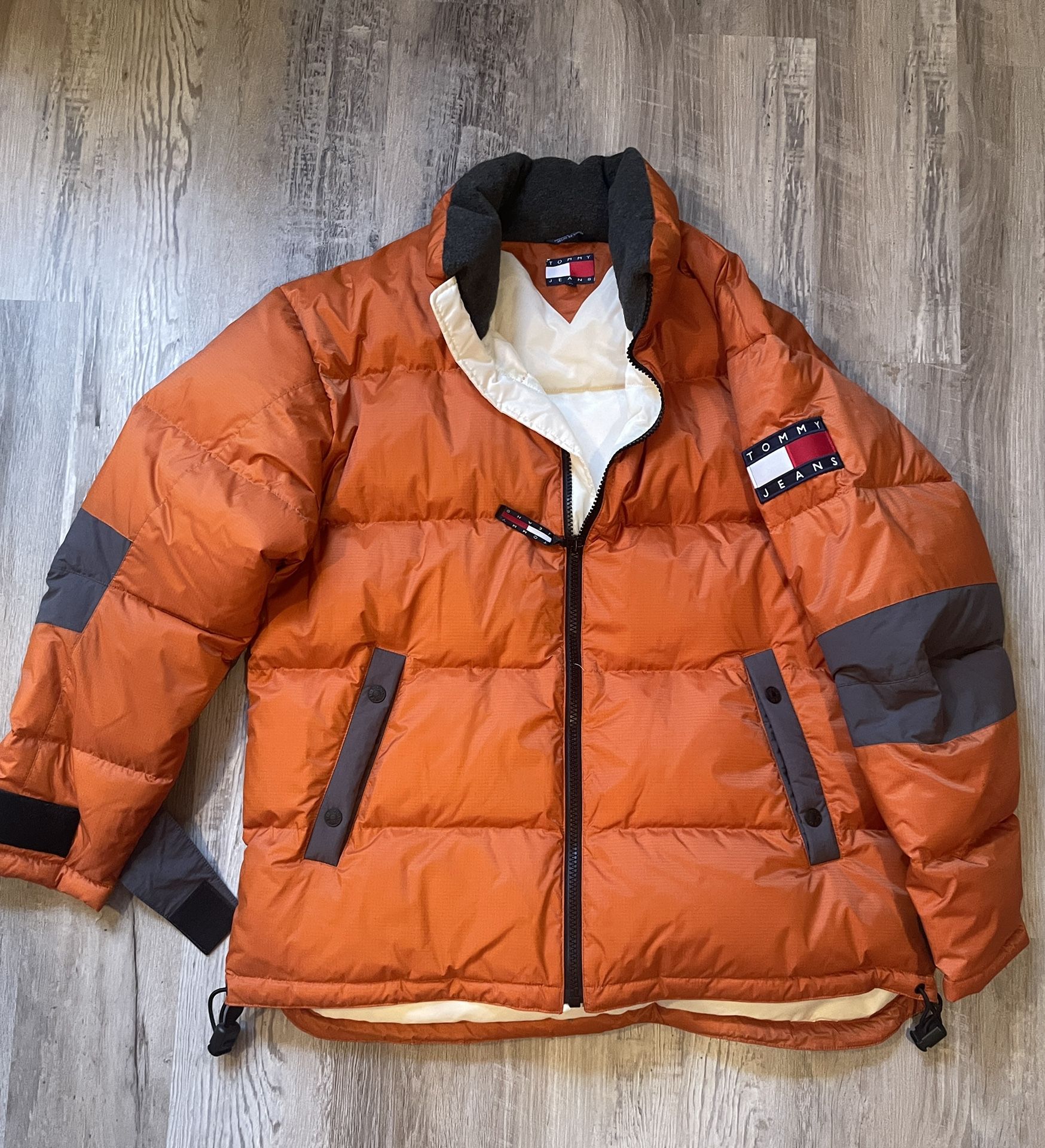 Vintage Tommy Jeans Orange Down Puffer Jacket Coat