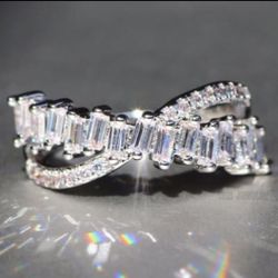 Created White Sapphire Baguette Ring Stamped 925 Size 10 *See My Other 800 Items*