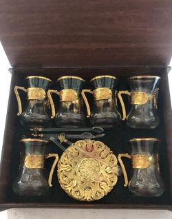 Turkish Tea Glass Set with Gold Holders