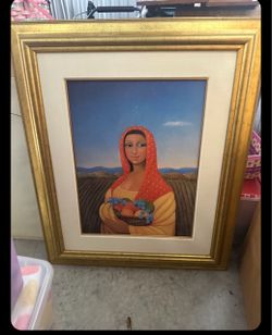 Framed Art Print Woman with Fruit Basket
