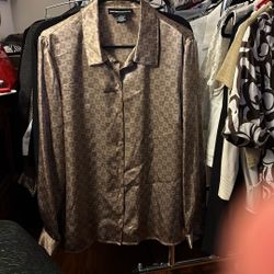 Long sleeve button up soft, shiny top