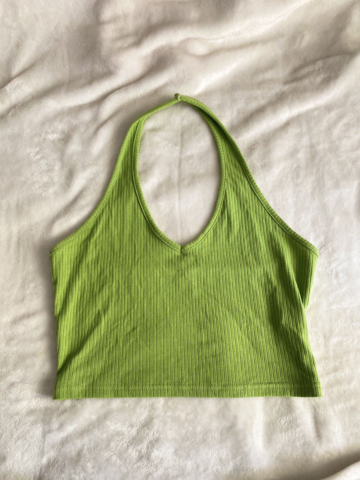 Green Ribbed Halter Top