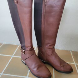 London Rag Snowd Riding Boot, Tan/Dark Brown, Real Wide Fit, Womens 7