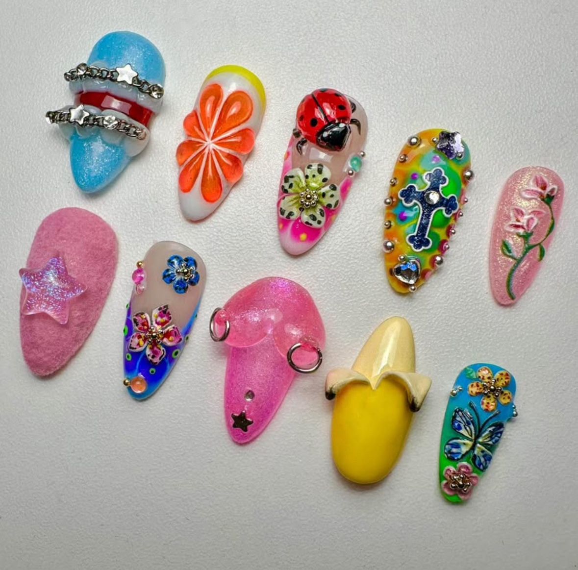 Y2K 3D Fruit Flower Press On Nails: (Size Small)
