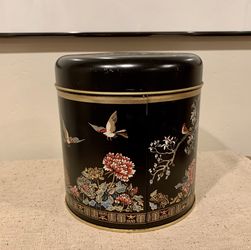 Vintage Tin Canister- Chinoiserie Style