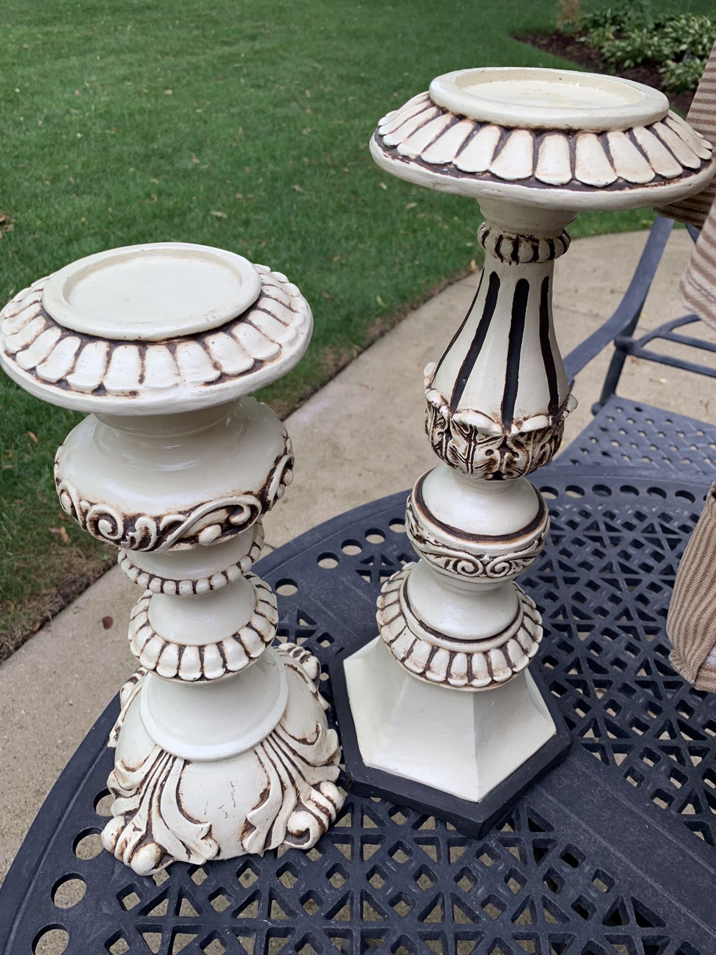 Decorative Resin Pillar Candle Holder Set of 2 (See Description )
