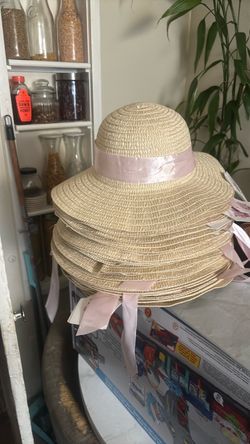 Straw Sun Hat with Pink Ribbon Qt. of 27 hats