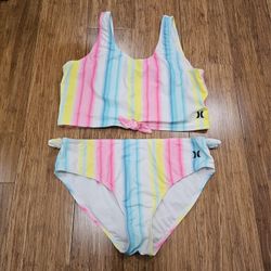 Hurley Girls XL Swim 2 Piece Bikini Pastel Stripes *Great Bridge*