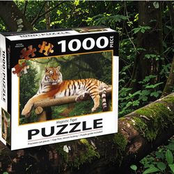 Lang Companies Majestic Tiger 1,000-Piece Photographic Puzzle Complete/Art Print 29"X20." The item is the Lang Companies Majestic Tiger 1,000-Piece Ph
