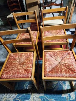 Set of 4 Shaker Style Wooden Dining Chairs – Woven Rush Seats – $225 OBO