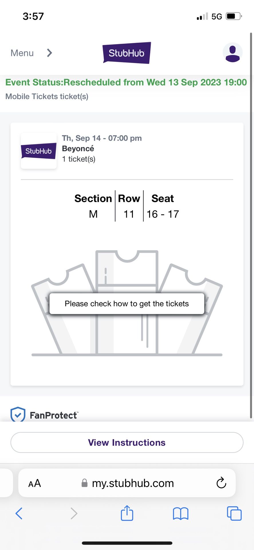 Beyoncé Ticket Thurs Sept 14 Seattle