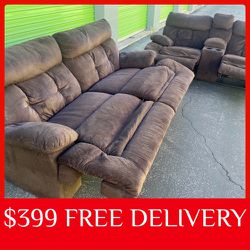 Brown recliner Sofa and Loveseat with STORAGE & CUP HOLDERS COUCH SET sectional couch sofa recliner (FREE CURBSIDE DELIVERY)