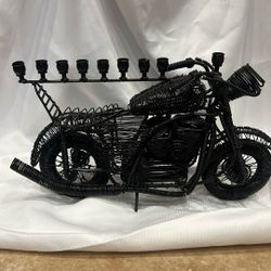 Metal Wire Motorcycle Menorah Black Hanukkah Decor