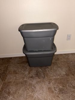Gray Plastic Storage Totes with Lids – Set of 2
