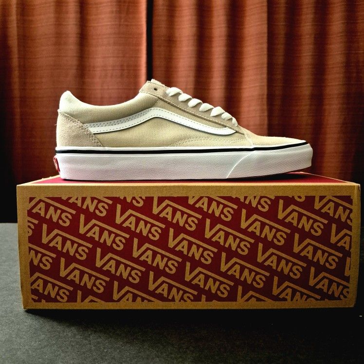 Vans Old Skool Beige Suede Canvas Sneakers - Men's Size 8 - Classic Skate Shoes