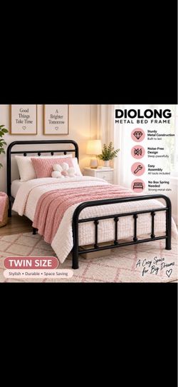 NEW Twin Metal Bed Frame – No Box Spring Needed