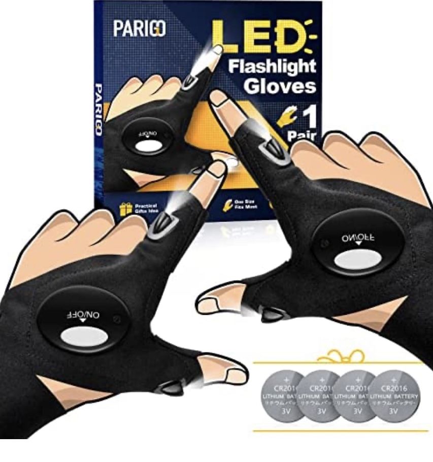 PARIGO LED Flashlight Gloves Gifts for Men - Valentines Day Gifts for Him Birthday Gifts for Dad Husband Him, Car Guy Unique Tool Cool Gadgets for Men