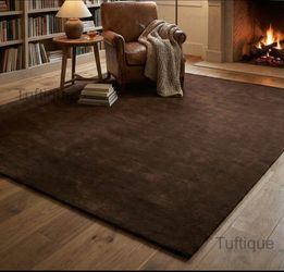 Solid Brown Plush Wool Rug