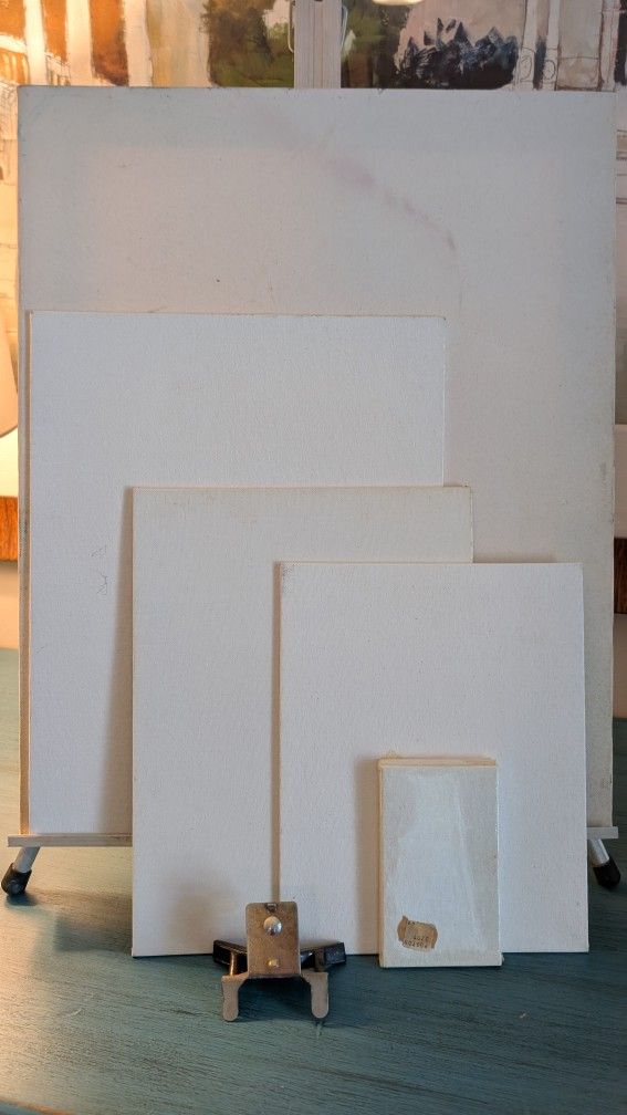 Metal Table Easel And Several Blank Canvases Painting Artwork Artist