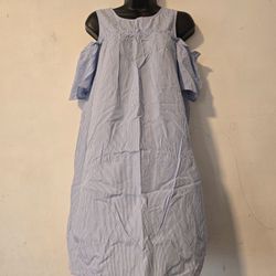 Pink Rose Blue And White Striped Cold-shoulder Mini Dress