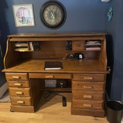 Solid Oak Roll Top Desk