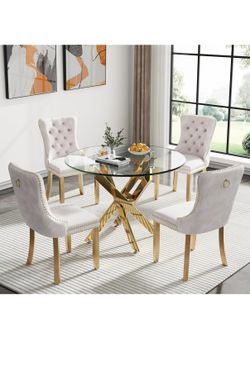 Glass Round Dining Room Table. GOLD BASE. NO CHAIRS